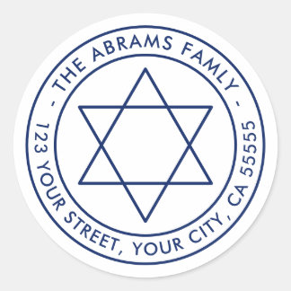 Star of David white blue minimalist return address Classic Round Sticker