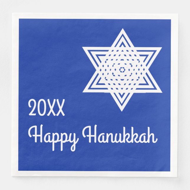 Star of David White on Blue Background Hanukkah Pa Napkin (Front)