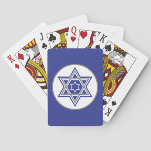 Star of David White on Blue Background Playing Cards