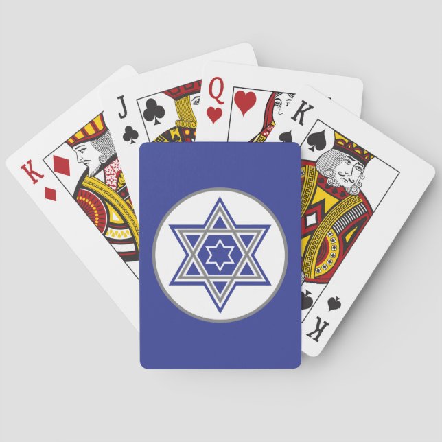 Star of David White on Blue Background Playing Cards (Back)