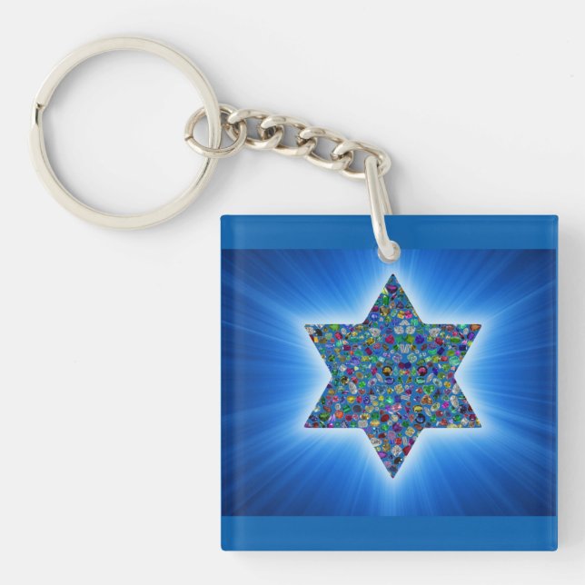 Star of David with Gemstones Key Ring (Front)
