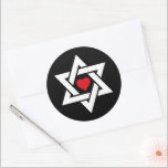 Star of David with Red Heart Classic Round Sticker<br><div class="desc">A cool design based on the Star of David, with interlocking equilateral white triangles and a bright red heart in the centre. Honouring the Jewish community with a message of love in the middle. The background colour is currently set on black but can be changed with the customisation tools if...</div>