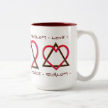 Star of David's Love (Mug) Two-Tone Coffee Mug<br><div class="desc">This white ceramic mug with a burgundy interior,  is delightfully different - feminine w/o being overly girlie,  featuring Leslie Sigal Javorek's original digital design of a Star of David comprised of a cerise coloured triangle and interlocking medium brown heart.</div>