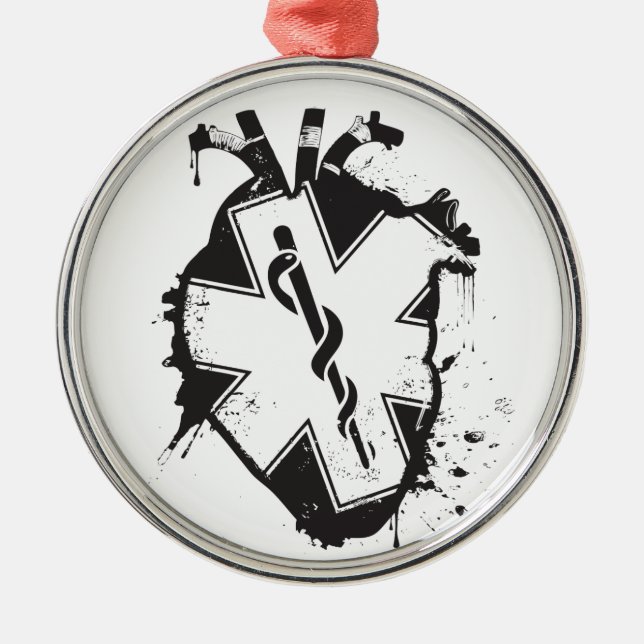 star of life anatomical heart metal tree decoration (Front)