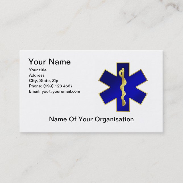 Star of Life Business Card, double sided. Card (Front)