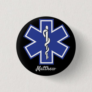 Star of Life EMS EMT - Editable Name 3 Cm Round Badge