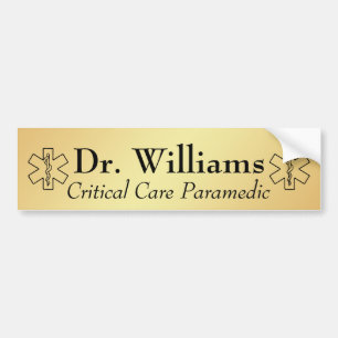 Star of Life EMT Paramedic Personalised EMS Gold Bumper Sticker