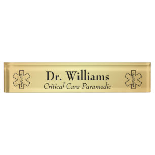 Star of Life EMT Paramedic Personalized EMS Gold Nameplate