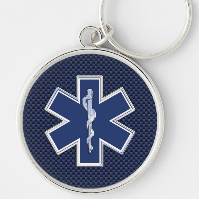 Star of Life Paramedic Carbon Fibre Style Key Ring (Front)