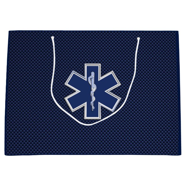 Star of Life Paramedic Carbon Fibre Style Large Gift Bag (Front)