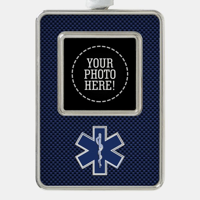 Star of Life Paramedic Carbon Fibre Style Silver Plated Framed Ornament (Front)