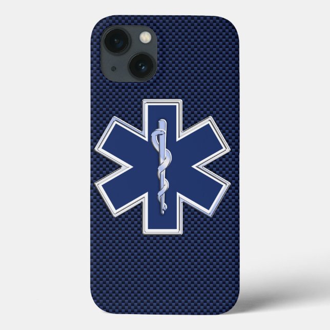 Star of Life Paramedic EMS on Blue Carbon Fibre Case-Mate iPhone Case (Back)