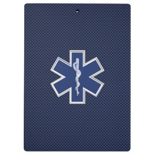 Star of Life Paramedic EMS on Blue Carbon Fibre Clipboard