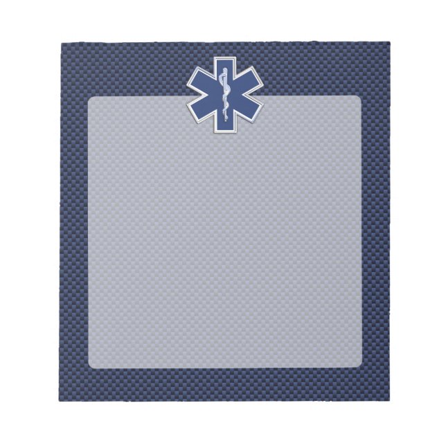 Star of Life Paramedic EMS on Blue Carbon Fibre Notepad (Front)
