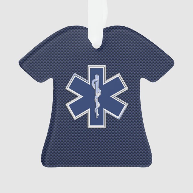 Star of Life Paramedic EMS on Blue Carbon Fibre Ornament (Front)
