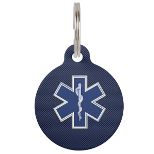 Star of Life Paramedic EMS on Blue Carbon Fibre Pet Tag