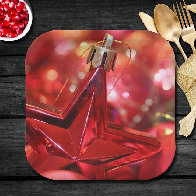 Star Ornament Christmas Holiday  Paper Plate (Order in sets of 8 plates - choose small 7" or large 9" (matching napkins in our collection.))