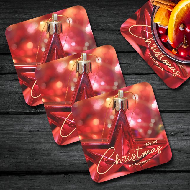 Star Ornament Christmas Square Paper Coaster (Order in sets of 6 coasters.)