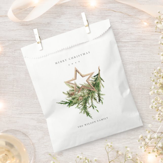 Star Ornament Pine Branch Fauna Merry Christmas Favour Bags (Clipped)