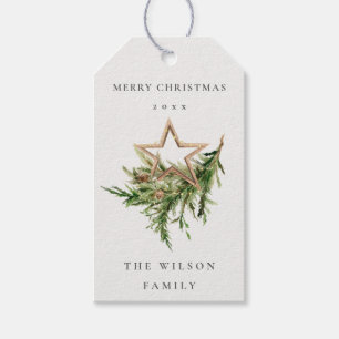 Star Ornament Pine Branch Fauna Merry Christmas Gift Tags