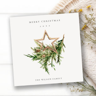 Star Ornament Pine Branch Fauna Merry Christmas Holiday Card
