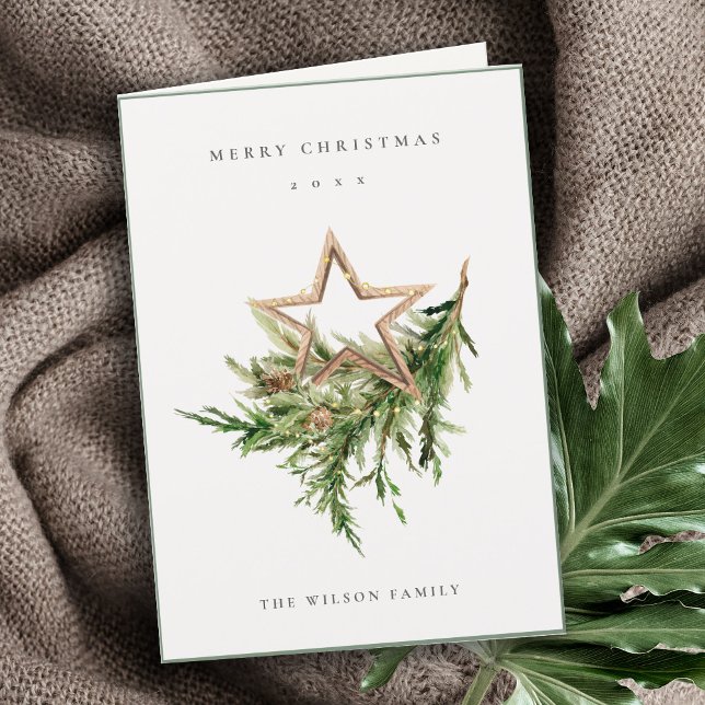 Star Ornament Pine Branch Fauna Merry Christmas Holiday Card (Creator Uploaded)