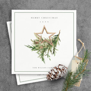 Star Ornament Pine Branch Fauna Merry Christmas Napkin