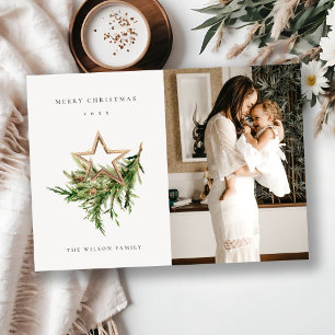 Star Ornament Pine Fauna Photo Merry Christmas Holiday Card