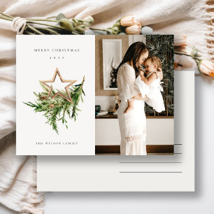 Star Ornament Pine Fauna Photo Merry Christmas Holiday Postcard