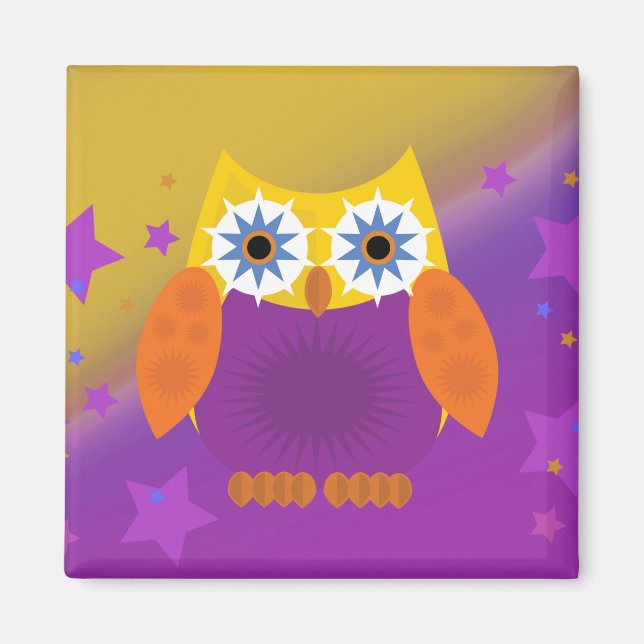 Star Owl - Yellow Orange Purple Magnet (Front)