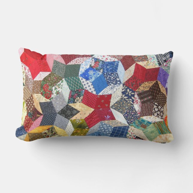 Star Patchwork Quilt Vintage Look Lumbar Cushion (Front)