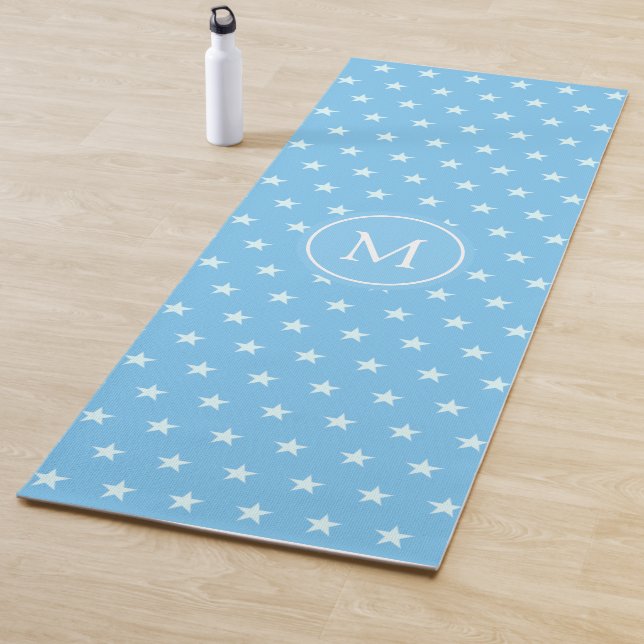 Star Pattern and Monogram on Turquoise Yoga Mat (In Situ)
