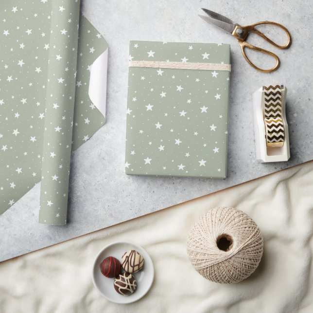 Star Pattern Dreamy Boho Print Kids Sage Green Sky Wrapping Paper (Crafts)