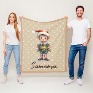 Star pattern gnome blue beige name fleece blanket