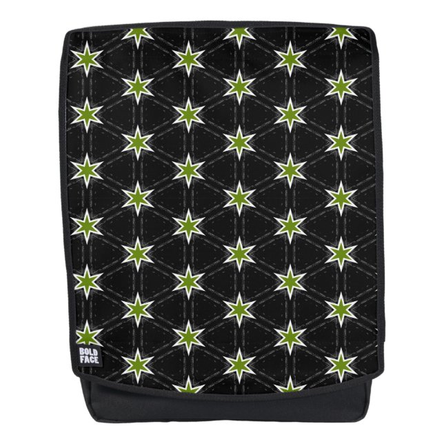 Star Pattern Green Stars on Black Background Backpack (Front)