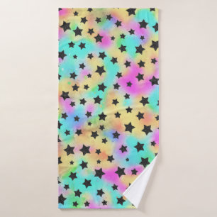 Star Pattern In 80s Colours Bath Towel