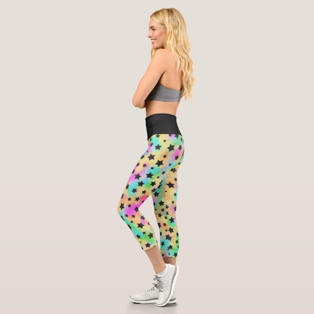 Star Pattern In 80s Colours Capri Leggings (Left)