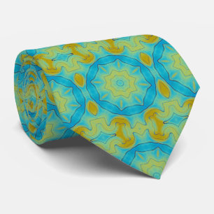 Star Pattern in Blue and Old Gold Yellow Tie