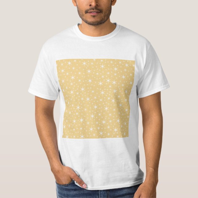 Star Pattern in White and Non-metallic Gold T-Shirt (Front)