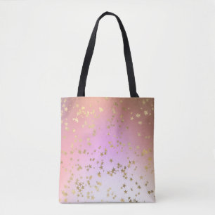 Star pattern peach purple gold gradient tote bag