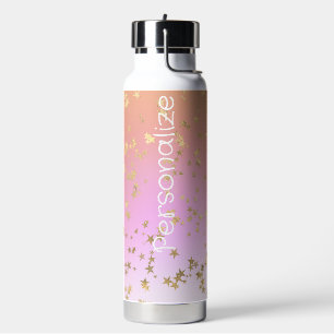 Star pattern peach purple gold gradient water bottle