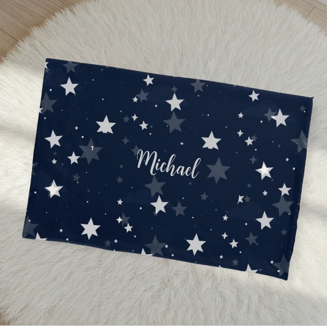 Star Pattern Pillow Cover with Custom Name - Blue  (Creator Uploaded)