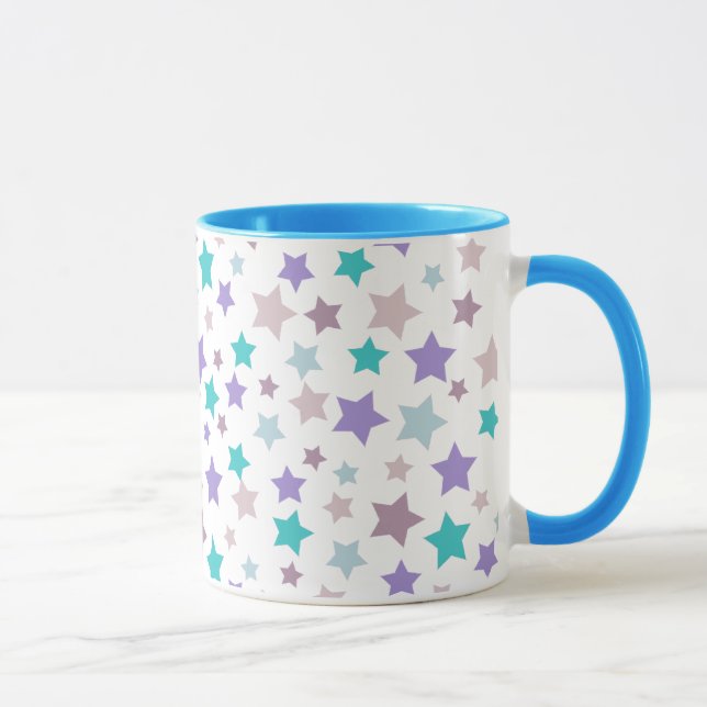 Star Pattern - Purple Pink and Blue on White Mug (Right)