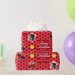 Star pattern shades of red Christmas photos wrap Wrapping Paper