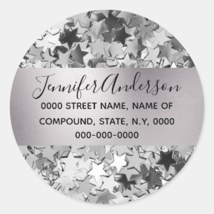 Star pattern silver collage shimmer shine DIY Classic Round Sticker