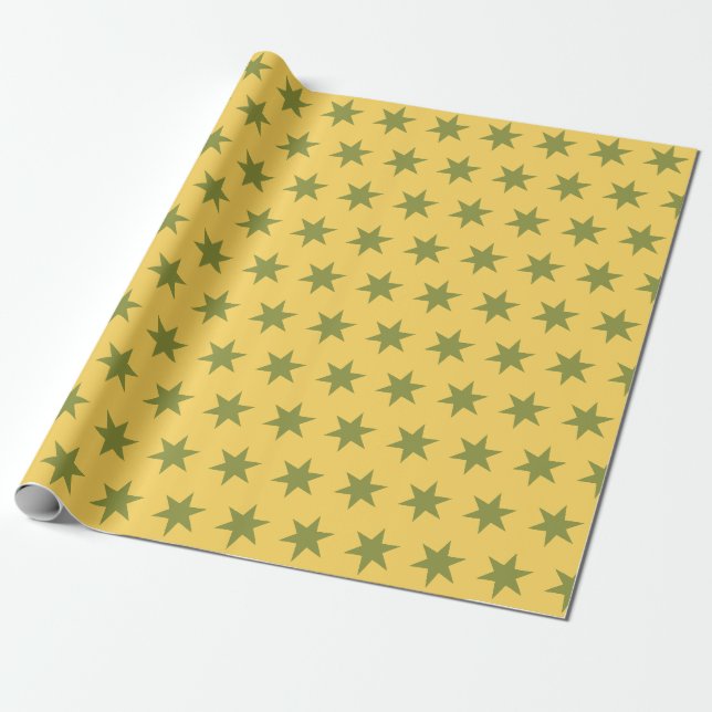 Star Pattern Trending Colours Gold Green Yellow Wrapping Paper (Unrolled)