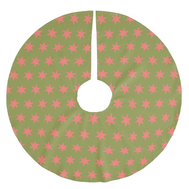 Star Pattern Trending Colours Green Coral Brushed Polyester Tree Skirt (Front)