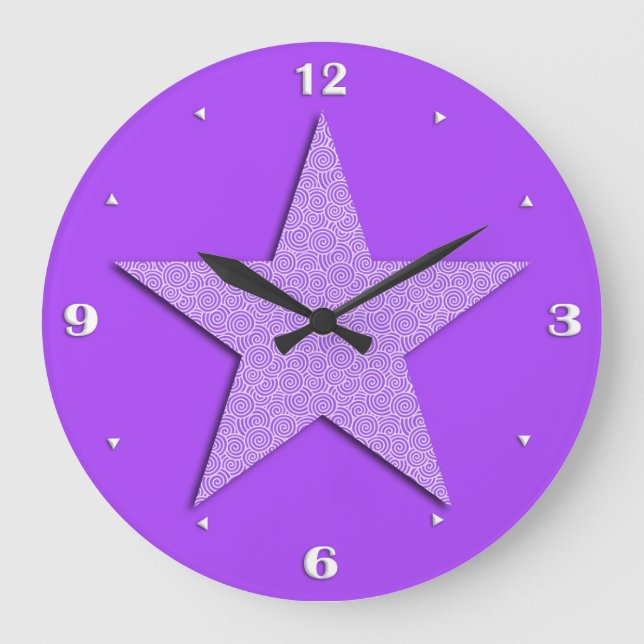 Star patterned in Chinese spiral - lavender Large Clock (Front)