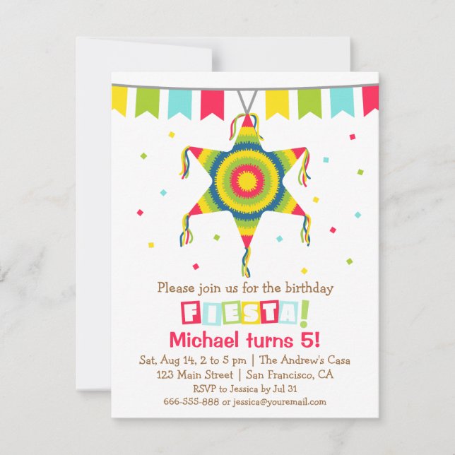 Star Pinata Mexican Fiesta Kids Birthday Party Invitation (Front)
