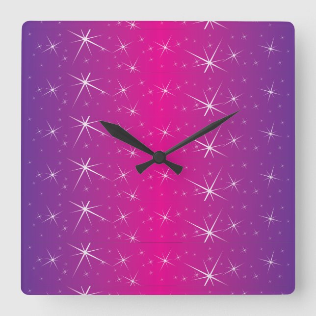 Star Pink Pattern Square Wall Clock (Front)